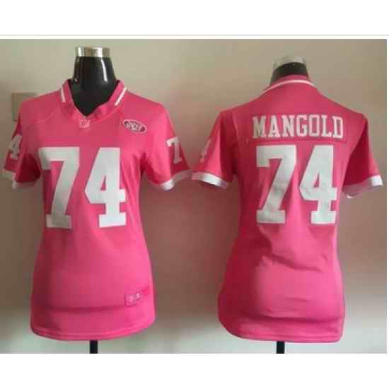 Women Nike Jets #74 Nick Mangold Pink Stitched NFL Elite Bubble Gum Jersey